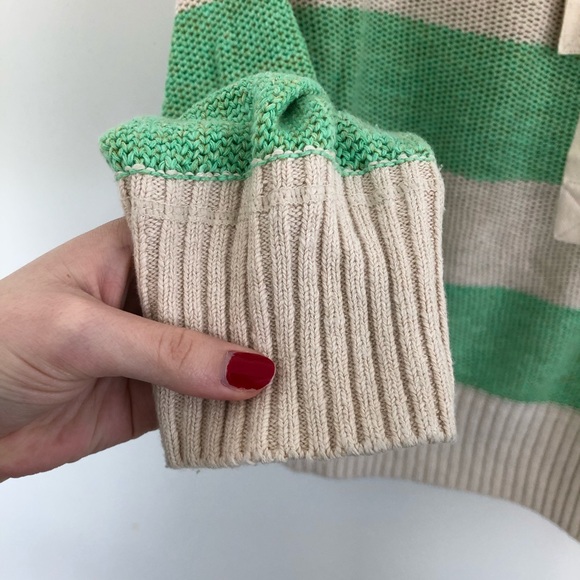 Free People Cream & Green Striped Oversized Cozy Knit Sweater - Picture 4 of 9